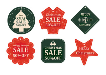 Christmas sale tag and label collection in flat design.