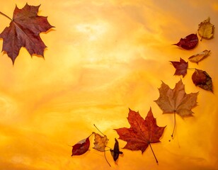Autumnal Maple Leaves on Golden Background - A Seasonal Composition.