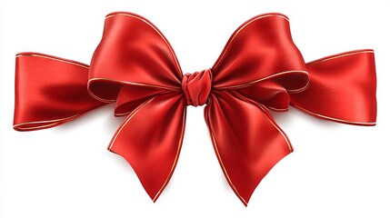 Top view red ribbon bow with plastic sheen isolated on transparent background gift wrapping decoration festive present clipart for Christmas birthday wedding party packaging design