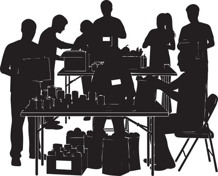 Diverse group of volunteers organizing supplies for international volunteer day celebration event