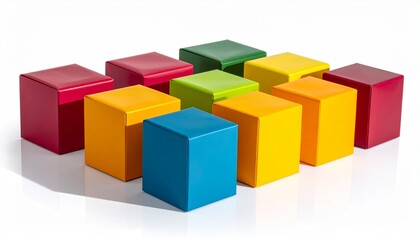 Fototapeta premium Colorful Wooden Blocks Arranged on a White Background.