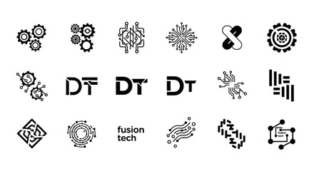 Collection of Black and White Technology and Engineering Logos.