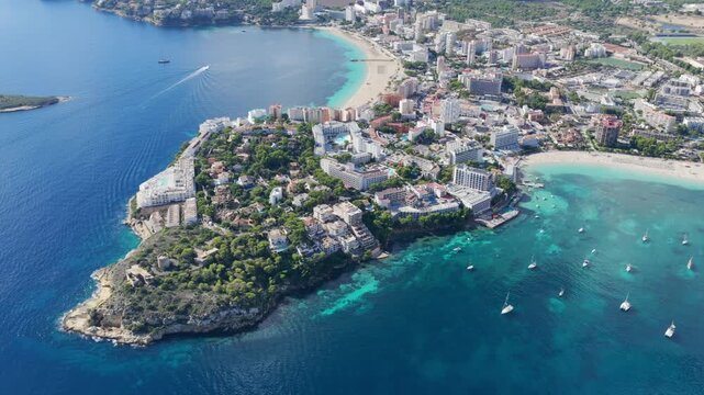 Aerial View of Magaluf and Son Matias Beaches & Resort Area in Mallorca, Spain