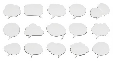 Collection of varied white speech bubbles for communication and dialogue design elements illustration