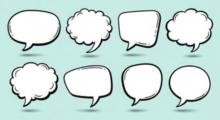 Collection of hand-drawn speech bubbles icons diverse shapes and styles for communication illustration