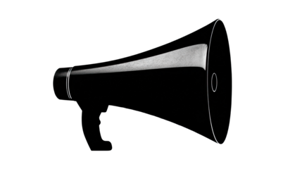 Black silhouette megaphone icon for announcements, alerts, public speaking and communication symbol isolated on white background