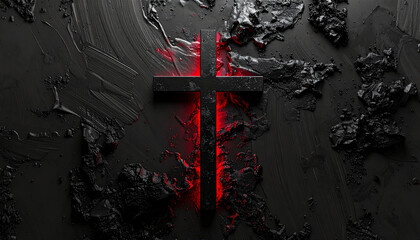 Dramatic cross with red glow on a dark, textured background