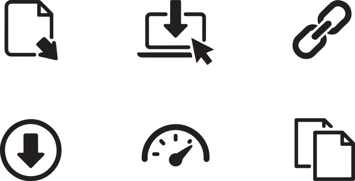 Download and file management icons with speed gauge document upload