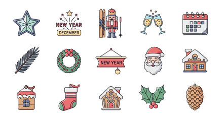 Festive Celebration A Collection of Delightful Winter Holiday Icons for Seasonal Projects