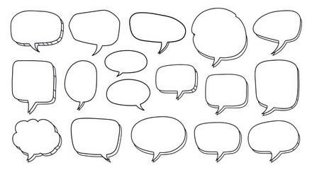 Fototapeta premium Collection of hand-drawn speech bubbles and thought bubbles for communication and ideas illustration