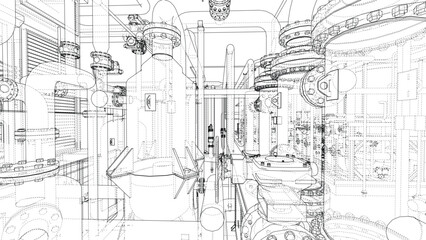 Intricate Industrial Pipe Blueprint. Vector
