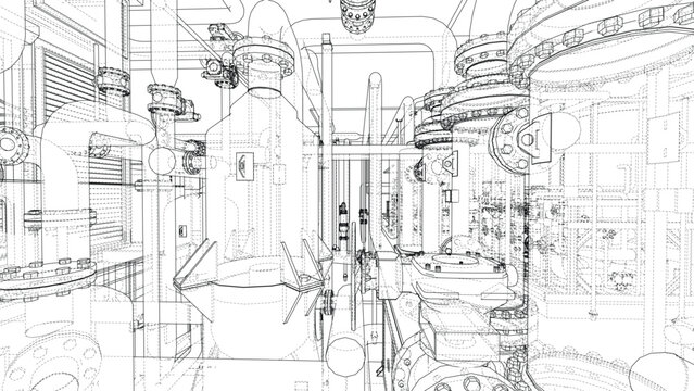 Intricate Industrial Pipe Blueprint. Vector