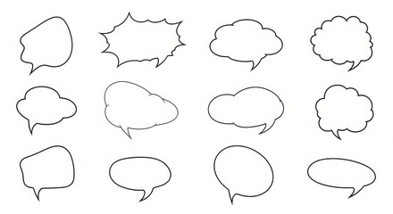 Fototapeta premium Collection of hand-drawn speech bubbles and thought clouds for creative expression and design projects illustration
