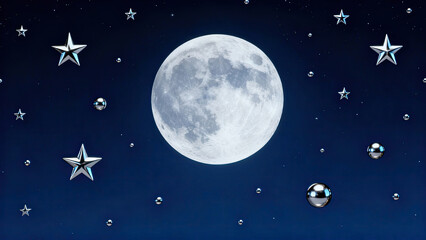 Naklejka premium Moon stars blue silver celestial wallpaper night sky fantasy cosmic -