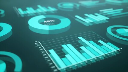 Abstract glowing cyan charts and graphs data visualization on dark background. Business plan and marketing strategy visualization. Futuristic financial analytics and growth insight. - Powered by Adobe
