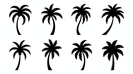 Obraz premium Tropical vibes with these charming palm tree silhouettes, perfect for adding a touch of paradise to your designs, invoking summer vacation memories