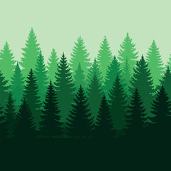 Need Forest silhouette trees. Vector illustration of every tree isolated. Evergreen forest side view green shadow, for seamless border, architecture and landscape design drawing