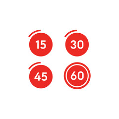 Red circular icons representing time intervals 15, 30, 45, and 60, progress bar, digital display, vector illustration