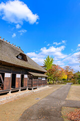 秋　みちのく湖畔公園　紅葉とコキアと古民家
