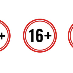 Age restriction symbol, 16 plus sign, vector graphic, content rating, mature audience warning icon