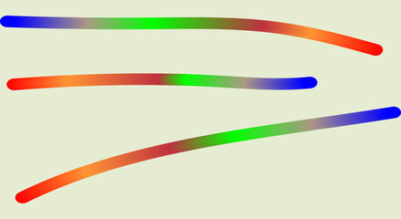 Three abstract curved lines with a rainbow gradient on a light background