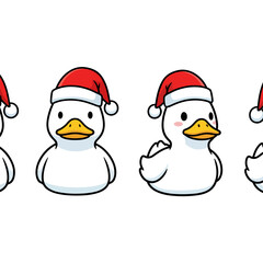 Cute cartoon ducks wearing red Santa hats, charming seamless pattern for Christmas and holidays