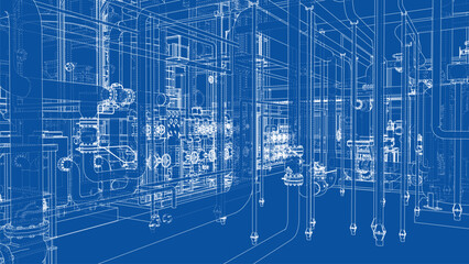 Intricate Industrial Blueprint. Vector