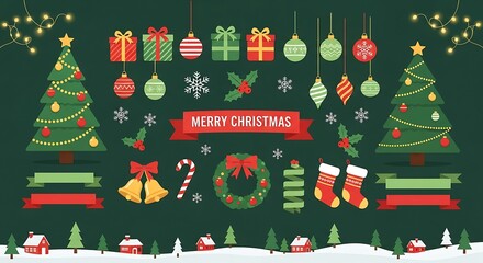 Merry Christmas Icons Collection Festive Holiday Elements and Decorations