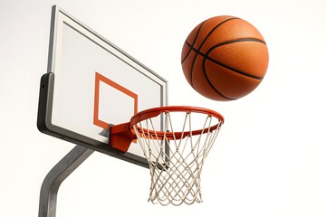 Basketball Hoop with Flying Ball &ndash; 3D Mid-Shot Render on White