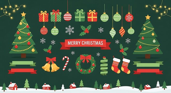 Merry Christmas Icons Collection Festive Holiday Elements and Decorations