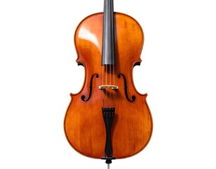 Front view of a wooden, stringed musical instrument with a black fingerboard