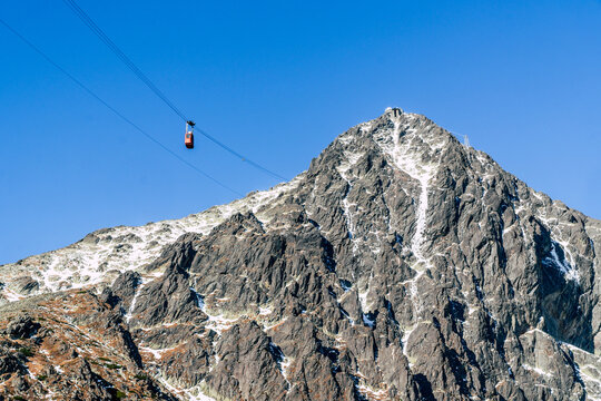 Cable car traveling to the top of Lomnicky Peak, Slovakia