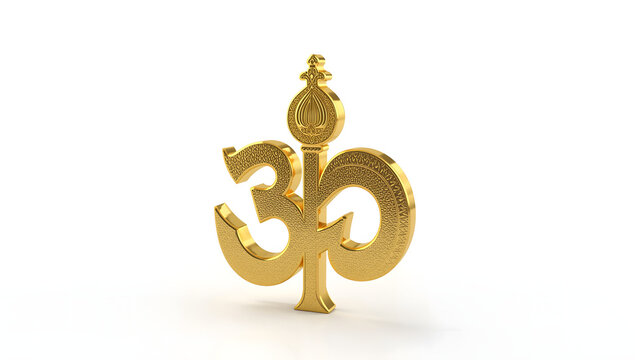 golden khanda symbol of sikhism rendered in 3d with intricate details representing courage unity and faith isolated on clean white background in a polished metallic style