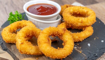 Crispy Onion Rings with Sauce for Premium Snack Food Object and Fast Food Concept