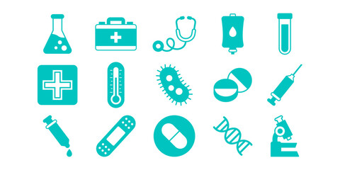 Medical and Science Flat Colored Icon Bundle with Laboratory, Health, and Pharmaceutical Symbols