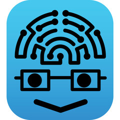 Abstract Brain Icon with Circuitry Design and Glasses on a Blue Gradient Background
