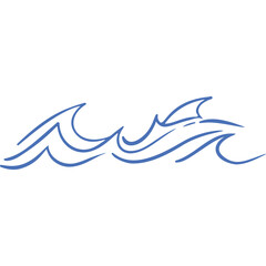 Abstract blue ocean waves graphic element with a transparent background and clean lines