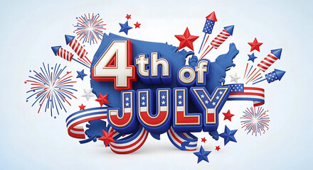 Happy 4th of july celebration with fireworks and american flag elements