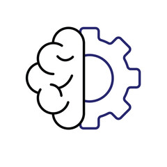 machine learning icon. management. combination of gear and brain. Automatic, optimization, ease. Outline design style