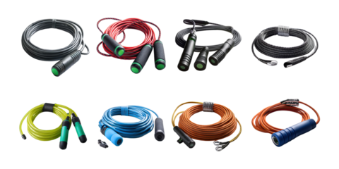 Variety of Colorful Electrical Cables and Connectors, PNG collection, set bundle, isolate on transparent or white background