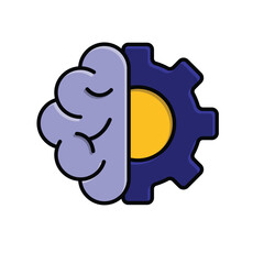 machine learning icon. management. combination of gear and brain. Automatic, optimization, ease. isometric design style