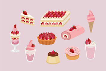 Strawberry Desserts and Cakes, Fresh Sweet Treats for Afternoon Tea.