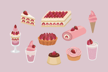 Strawberry Desserts and Cakes, Fresh Sweet Treats for Afternoon Tea.