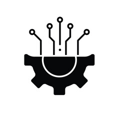 machine learning icon. management. artificial intelligence. gear with trace. Automatic, optimization, ease. Flat design style