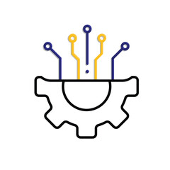 machine learning icon. management. artificial intelligence. gear with trace. Automatic, optimization, ease. Mixed design style
