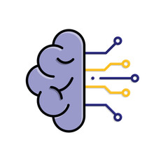 machine learning icon. management. brain with trace on white background. Automatic, optimization, ease. isometric design style