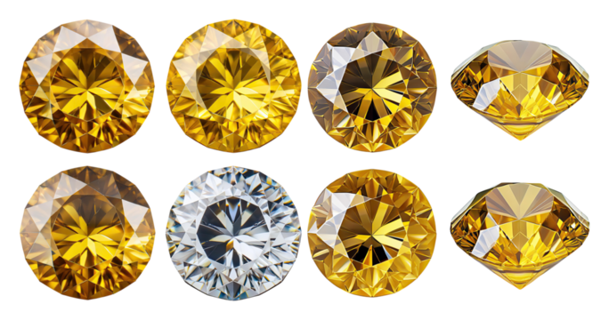 Collection of Yellow and Clear Precious Gemstones on White Background, PNG bundle collection, Isolated on Transparent Background