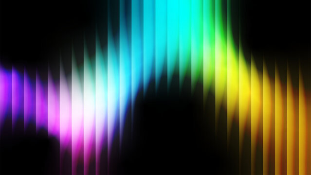 Abstract gradient of blue pink yellow color refracted strips of glass effect. Trendy ribbed texture for modern futuristic technology backgrounds, banners, posters, covers, presentations. Vector