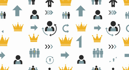 Seamless pattern of business leadership and teamwork icons.