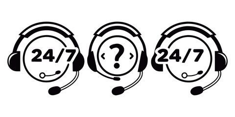 24/7 Customer Support Helpdesk Icon Set for Business Services, Always Available to Answer Your Questions with Fast and Reliable Assistance